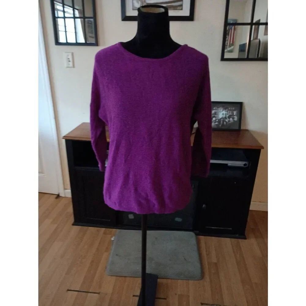 Medium Chicos Size 1P Purple 3/4 Sleeve Criss Cross Back Pullover Knit Sweater